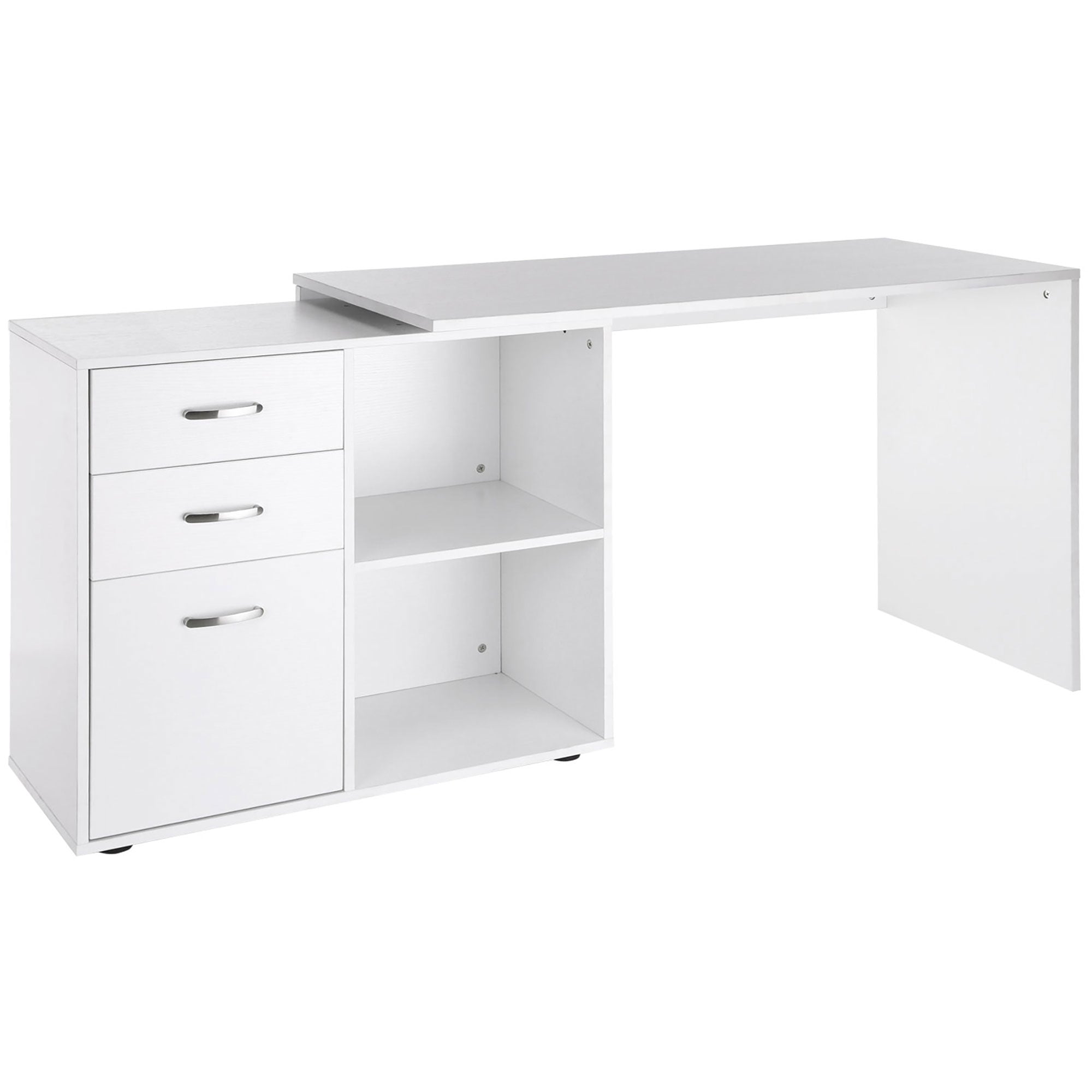 HOMCOM L Shaped Computer Desk, Reversible Home Office Desk with Drawers, File Cabinet and Storage Shelves, Study Table, 117 x 83.5 x 76cm, White 