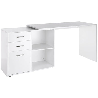 HOMCOM L Shaped Computer Desk, Reversible Home Office Desk with Drawers, File Cabinet and Storage Shelves, Study Table, 117 x 83.5 x 76cm, White 