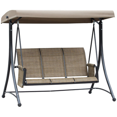 Outsunny 3 Seater Garden Swing Seat Outdoor Swing Chair with High Back Design, Steel Frame, Side Pouches, Adjustable Canopy, Brown 