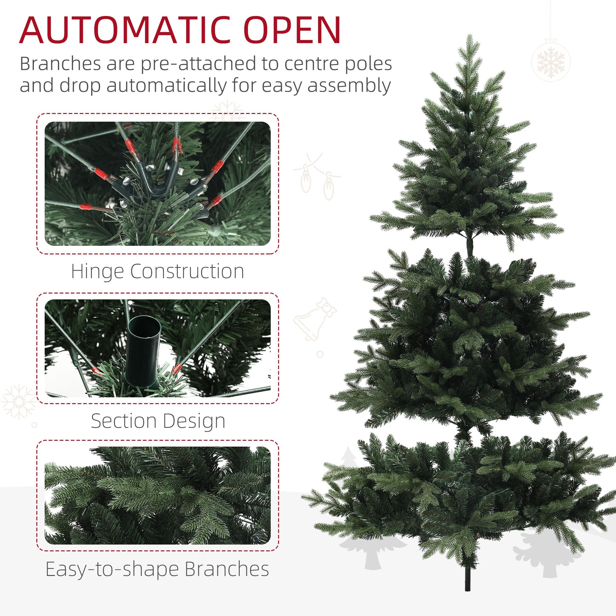 HOMCOM 7ft Artificial Spruce Christmas Tree - Green 