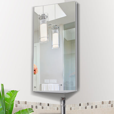 HOMCOM Stainless Steel Wall mounted Bathroom Corner Mirror Storage Cabinet Single Door 300mm (W) 