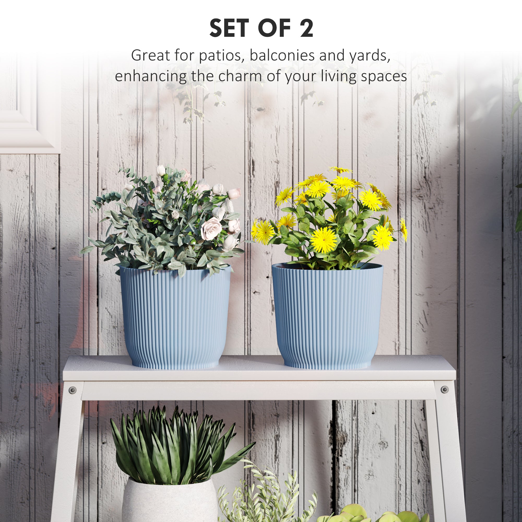 Outsunny Set of Two \'d0\'a422cm Planters - Blue