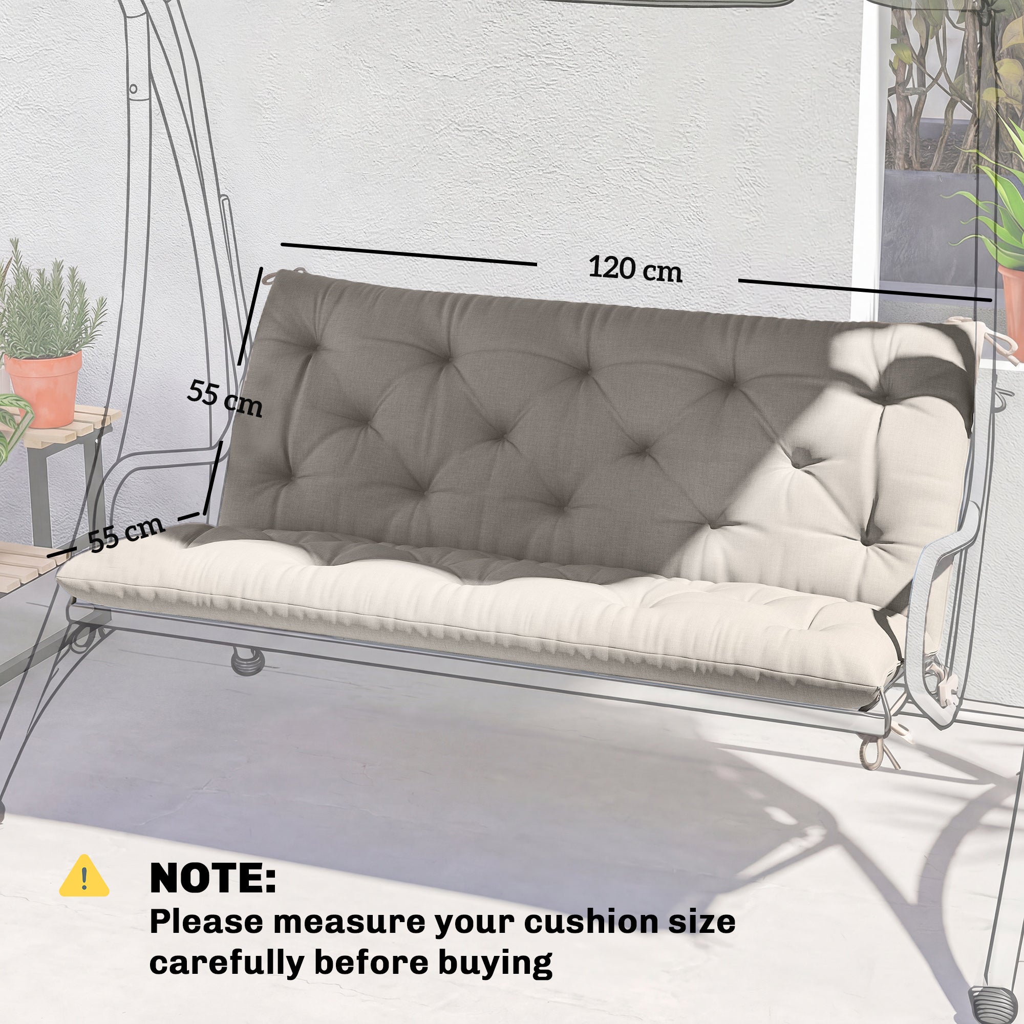 Outsunny Garden Bench Cushion, 2 Seater Swing Chair Cushion, Seat Pad with Ties for Indoor and Outdoor Use, 110 x 120 cm 