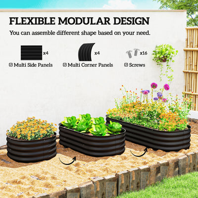 Outsunny Galvanised Raised Garden Bed, Metal Planter Box with Safety Edging, for Flowers, Herbs, Succulents, Black 