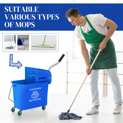 HOMCOM 20L Mop Bucket on Wheels, with Water Separation Panel - Blue 
