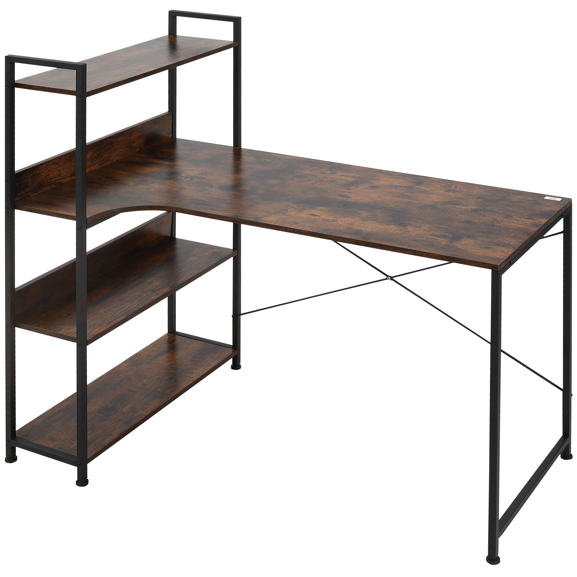 HOMCOM Computer Desk with Storage Shelves 120 CM Corner Desk, Computer Desk Writing Table with Metal Frame for Home Office Small Space, Rustic Brown 