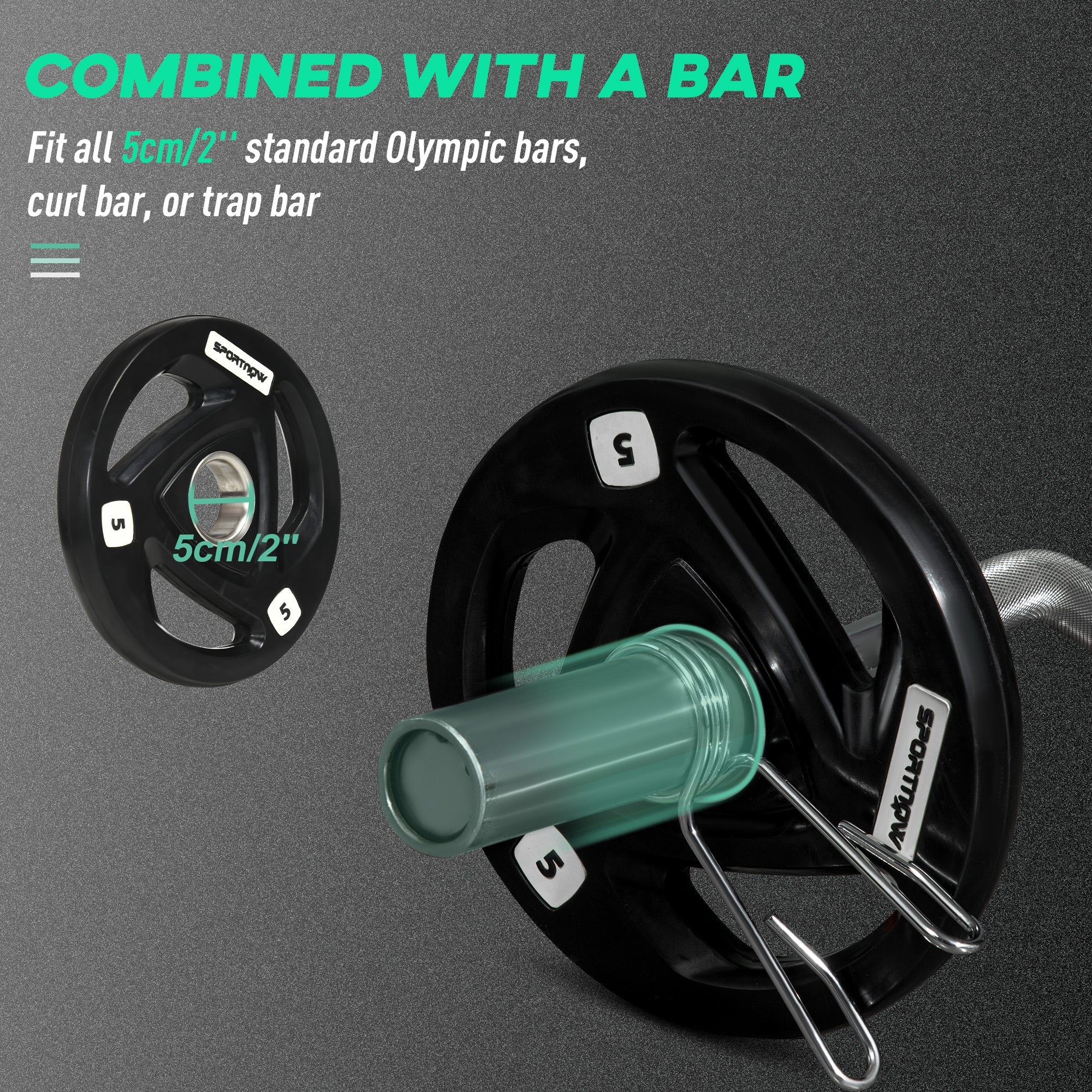 SPORTNOW 2 x 5kg Weight Plates, Tri-Grip Rubber Coated Barbell Weights Set w/ 2" 5cm Holes, for Home, Gym, Lifting and Strength Training 