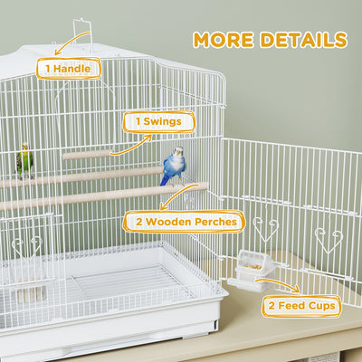 PawHut Large Metal Bird Cage with Perches, Food Bowls, Swing, for Budgies, Parakeets, White 