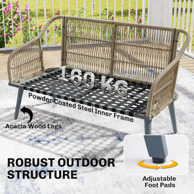 Outsunny 4 Piece Rattan Garden Furniture Set with Loveseat, Armchairs, Wood Table, Wicker Patio Conversation Set, Grey 