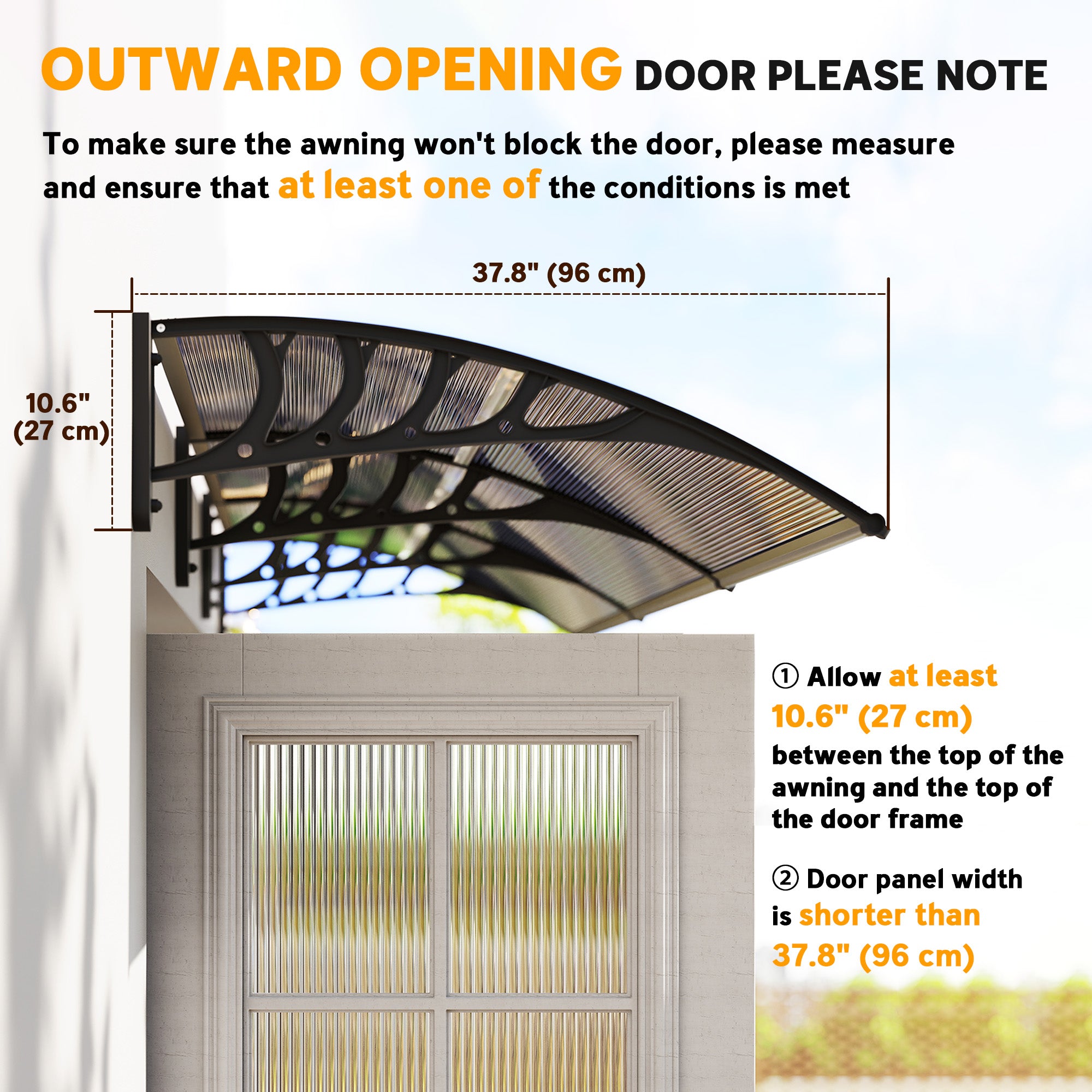 Outsunny Front Door Canopy, Outdoor Awning, Rain Shelter, 303 x 96cm , Brown 