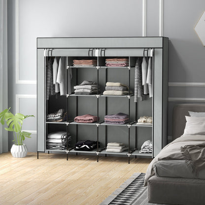 HOMCOM Fabric Wardrobe for Bedroom, Portable Cloth Wardrobe with 10 Compartments, 2 Hanging Rails and 4 Fabric Drawers, 166 x 42.5 x 169.5cm, Dark Grey 