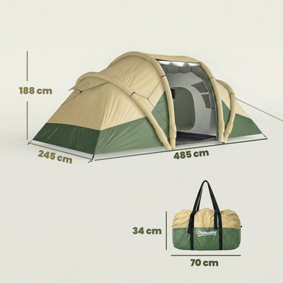 Outsunny Inflatable Tent 2 Bedroom 3000mm Waterproof Windproof Air Tent with Carry Bag for 4 Person 