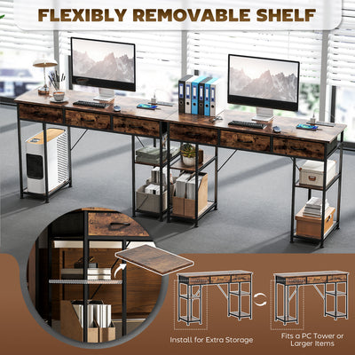 HOMCOM 120cm Computer Desk with Power Outlets, Office Desk Study Table with Fabric Drawers and Storage Shelves, Rustic Brown 