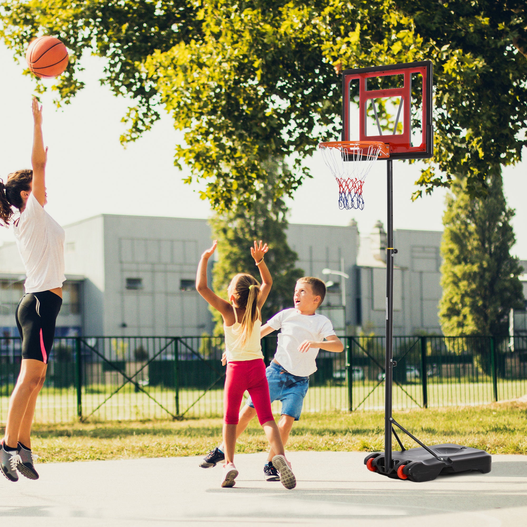 HOMCOM Portable Basketball Hoop Stand 160-210cm Adjustable Height Sturdy Rim Hoop w/ Large Wheels Stable Base & Net Free Standing 