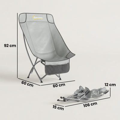 Outsunny Camping Chair for Adults Heavy Duty Folding Camp Chair with Side Pocket and Carry Bag Light Grey 