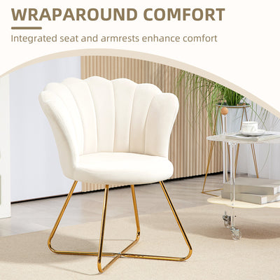 HOMCOM Velvet-Feel Lotus Petal Accent Chair - Cream 