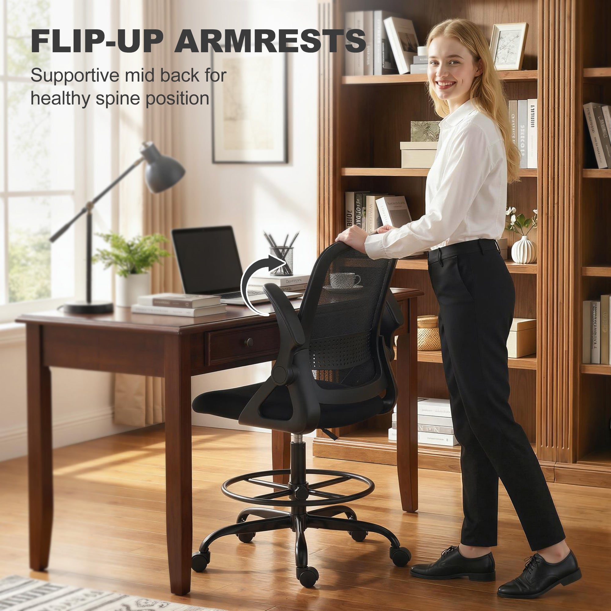 HOMCOM Painting Chair, Mesh Computer Desk Chair with Flip-up Armrests, Black 