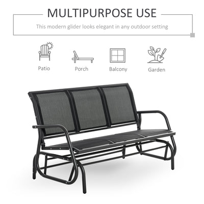 Outsunny 3-Seat Glider Rocking Chair for 3 People Garden Bench Patio Furniture Metal Frame, Black 