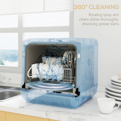 HOMCOM 6L Five-Mode Tabletop Dishwasher - White 