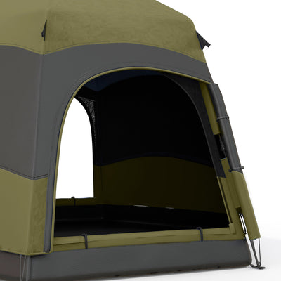 Outsunny Six Man Hexagon Camping Tent with Hang Hook and Carry Bag - Dark Green and Light Grey 