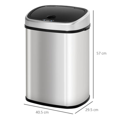HOMCOM Stainless Steel Kitchen Sensor Dustbin Automatic Touchless Rubbish Garbage Waste Bin 48L Silver 