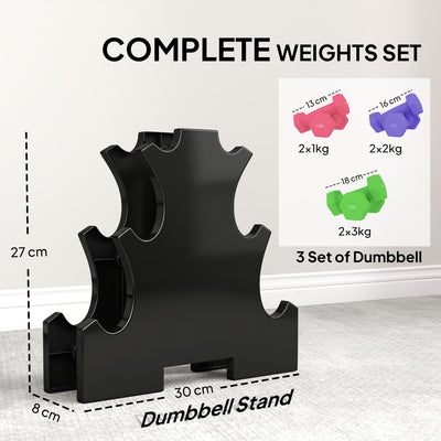 SPORTNOW Hex Dumbbells Set with Dumbbell Rack, Hand Weights for Strength Training Weight Lifting,  2 x 1kg, 2 x 2kg, 2 x 3kg 