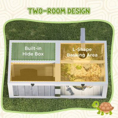 PawHut Wooden Tortoise House with Lamp Holder, Clear Observation Window, Openable Tops, Built-in Tray, Light Grey 