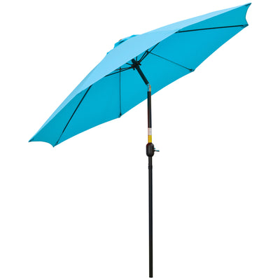 Outsunny 2.6M Patio Parasol Sun Umbrella, Tilt Shade Shelter Canopy with Crank 8 Ribs Aluminium Frame, Blue 