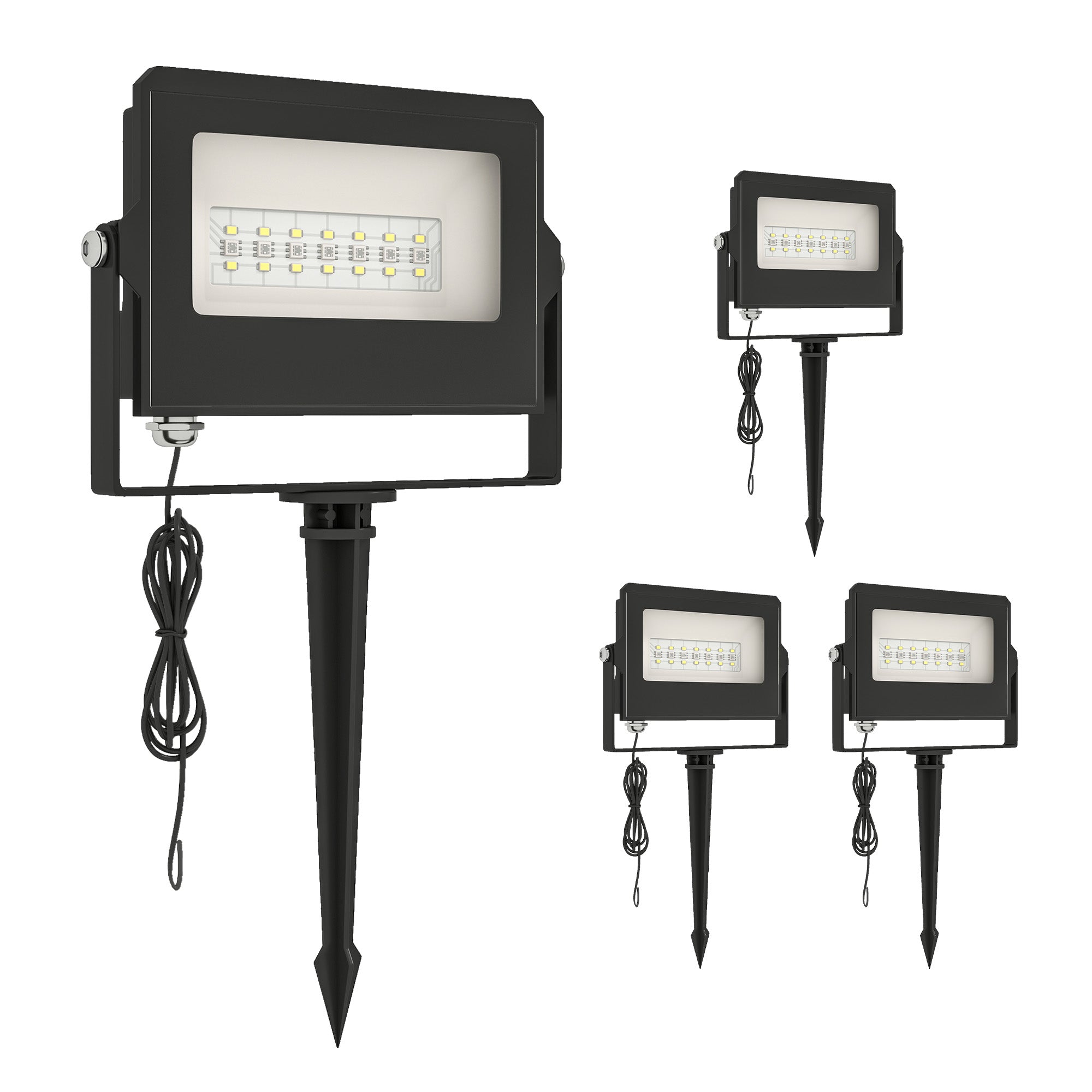 Outsunny 32W LED Floodlights, Linkable 4-Pack Landscape Lighting with Remote Control, RGB Colour Changing, UK Plug, Black 