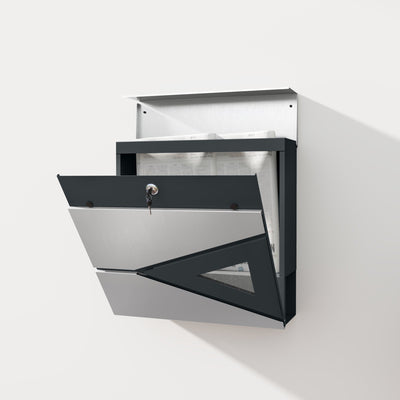 HOMCOM Wall Mounted Post Box with Viewing Window, 2 Lock, Modern Galvanised Steel Mailbox with Copper Core, Weatherproof Letterbox for Outdoor Use, Easy to Install, Silver 