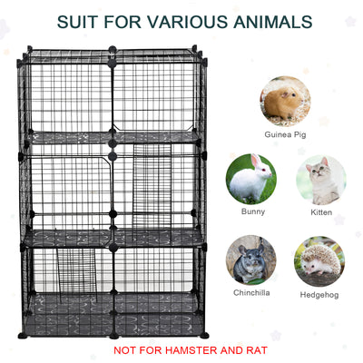PawHut Pet Playpen DIY Small Animal Cage Enclosure Metal Wire Fence 39 Panels with 3 Doors 2 Ramps for Kitten Bunny Chinchilla Pet Mink Black 