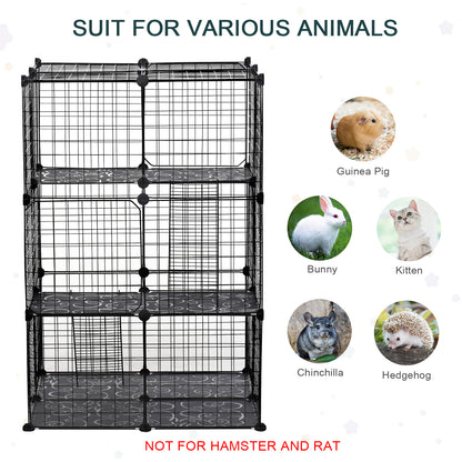 PawHut Pet Playpen DIY Small Animal Cage Enclosure Metal Wire Fence 39 Panels with 3 Doors 2 Ramps for Kitten Bunny Chinchilla Pet Mink Black 
