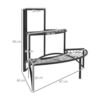 Outsunny Three-Tier Corner Metal Plants Shelves - Black 