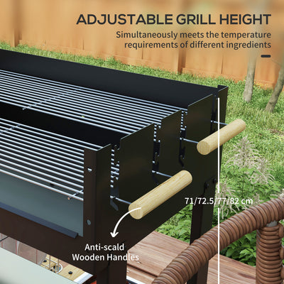 Outsunny Charcoal BBQ Grill, Barbecue Trolley with Double Adjustable Grill, Side Table, Storage Shelf and Wheels for Outdoor Garden Party Cooking, Black 