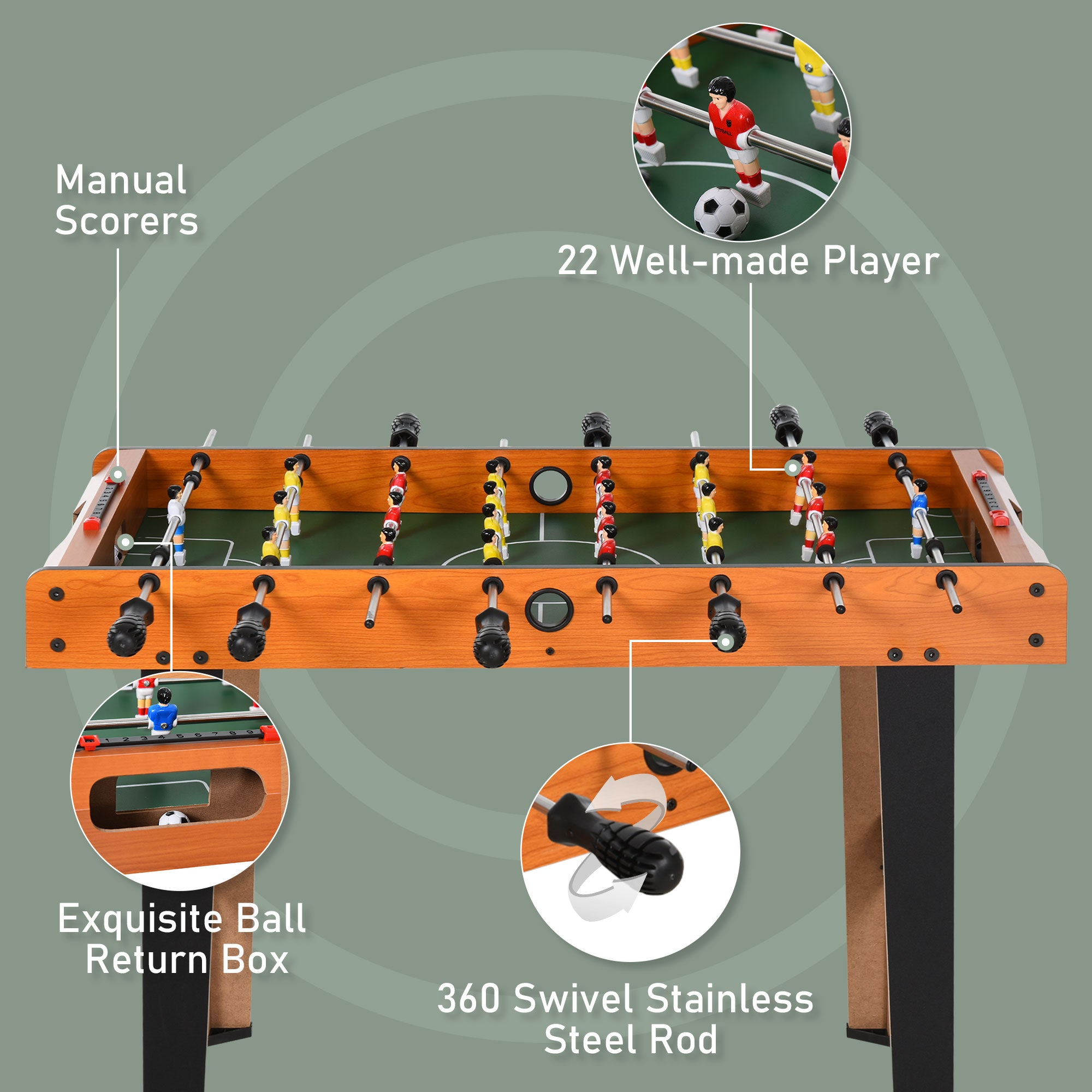 HOMCOM Football Table Heavy Duty  84.5cm for Arcades, Pub, Game Room, 8 Rods, 2 Foosballs 