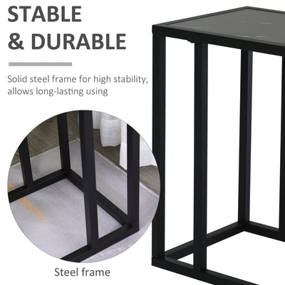 HOMCOM C Shape Bedside Table w/Metal Frame Marble-Effect Top Sofa Narrow Snack End Table for Living Room, Black 