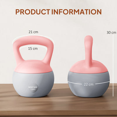 SPORTNOW 12KG Soft Kettlebell, Kettlebell with Non-Slip Handle for Home Gym, Weight Lifting, Strength Training, Pink/Grey 