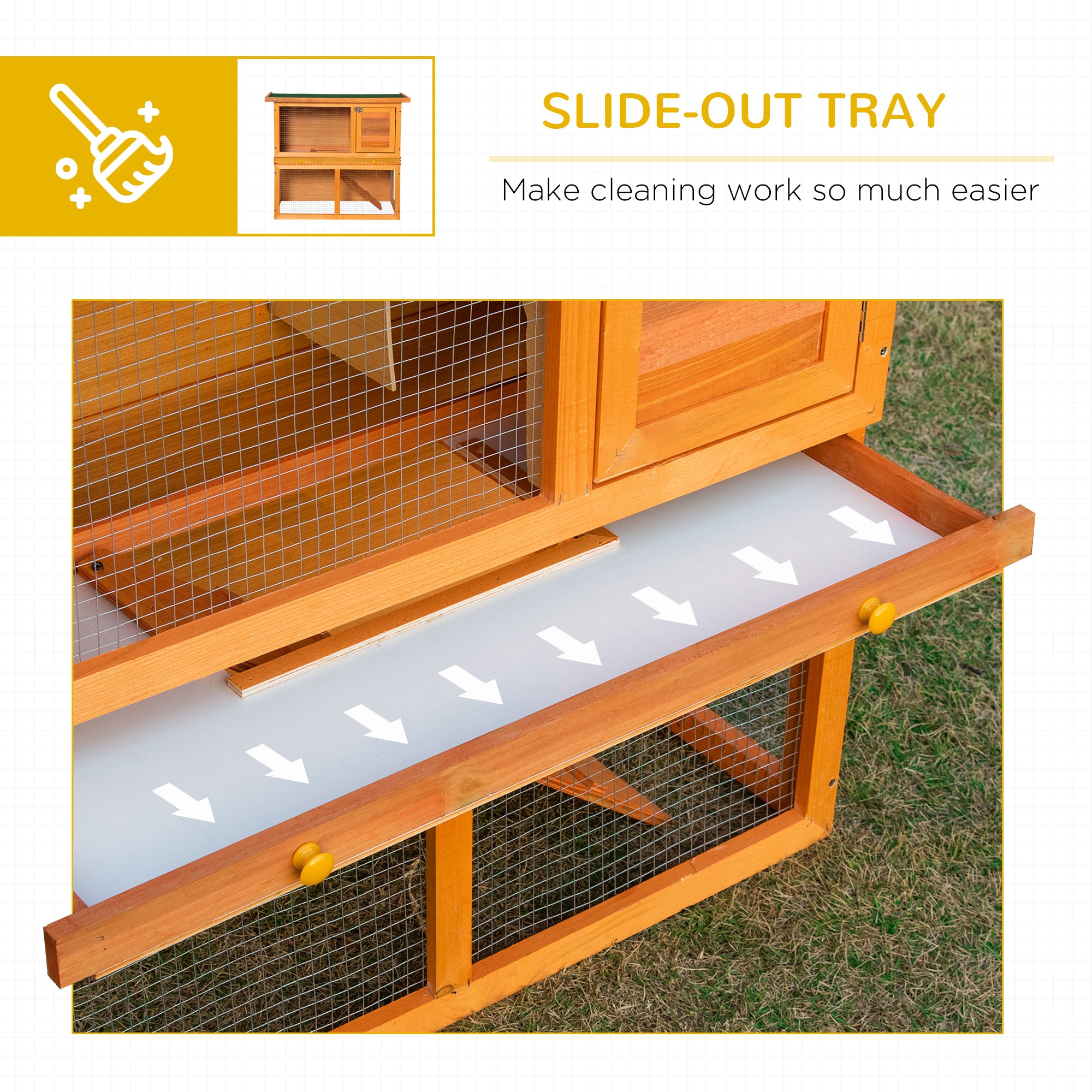 PawHut Rabbit Hutch Outdoor Guinea Pig Hutch Wooden Pet Cage Run 2-Tier with Opening Top, 90 x 45 x 80cm 