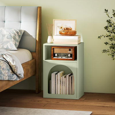 HOMCOM Bedside Table with 2 Open Compartments - Light Green 