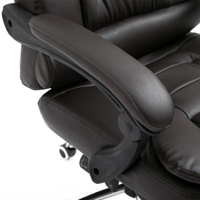 HOMCOM PU Leather Executive Office Chair, High Back Swivel Chair with Retractable Footrest, Adjustable Height, Reclining Function, Brown 