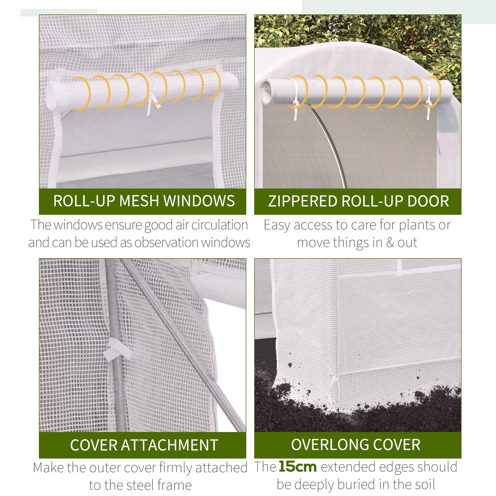 Outsunny 2.5 x 2 x 2 m Polytunnel Greenhouse, Walk-in Green House for Garden with Mesh Windows, Galvanised Steel Frame, White 