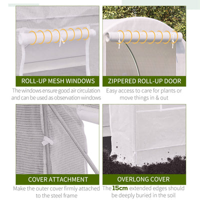 Outsunny 2.5 x 2 x 2 m Polytunnel Greenhouse, Walk-in Green House for Garden with Mesh Windows, Galvanised Steel Frame, White 