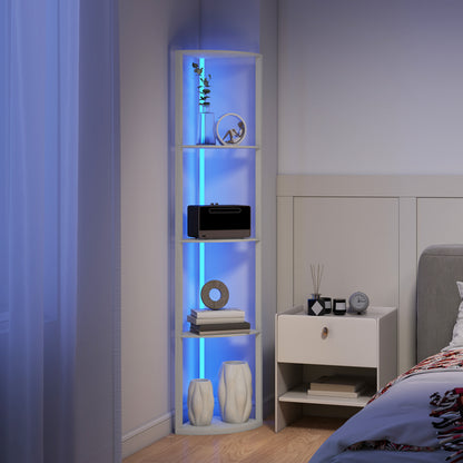 HOMCOM RGB LED Floor Lamp with Shelves, 5-Tier Dimmable Standing Lamp with Adjustable Brightness and Remote Control, Modern Corner Display Shelf Unit for Living Room Bedroom Office, Oak