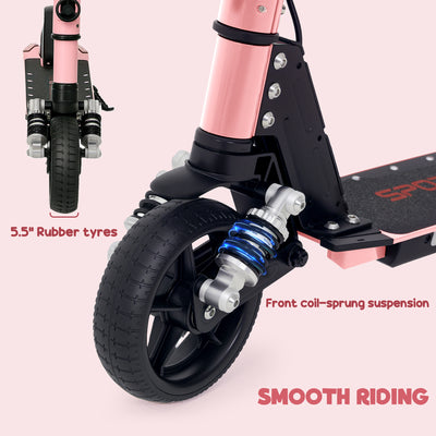 SPORTNOW Folding Electric Scooter for Kids Age 6-14 with Dual Brakes, Front Suspension, LED Colourful Lights and Display, 6.8kg Lightweight Aluminium E Scooter, Up to 14 KM/H & 6 KM, Pink 