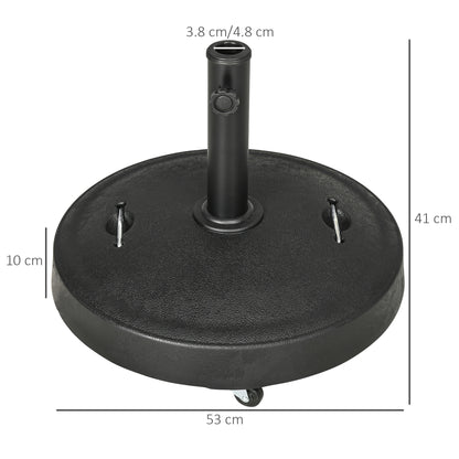 Outsunny 23.5kg Resin Garden Parasol Base with Wheels and Retractable Handles, Round Outdoor Market Umbrella Stand Weight for Poles of \'ce\'a638mm to \'ce\'a648mm, Black