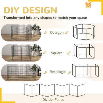 PawHut 8 Panel DIY Dog Pen with Door, for Dogs, Small Animals, Indoor/Outdoor Use, 91cm High 