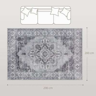 HOMCOM Vintage Area Rug, Non-Slip Washable Rug, Flannel Floor Carpet for Living Room, Bedroom, Dining Room, Home Office, 290 x 200 cm, Grey 