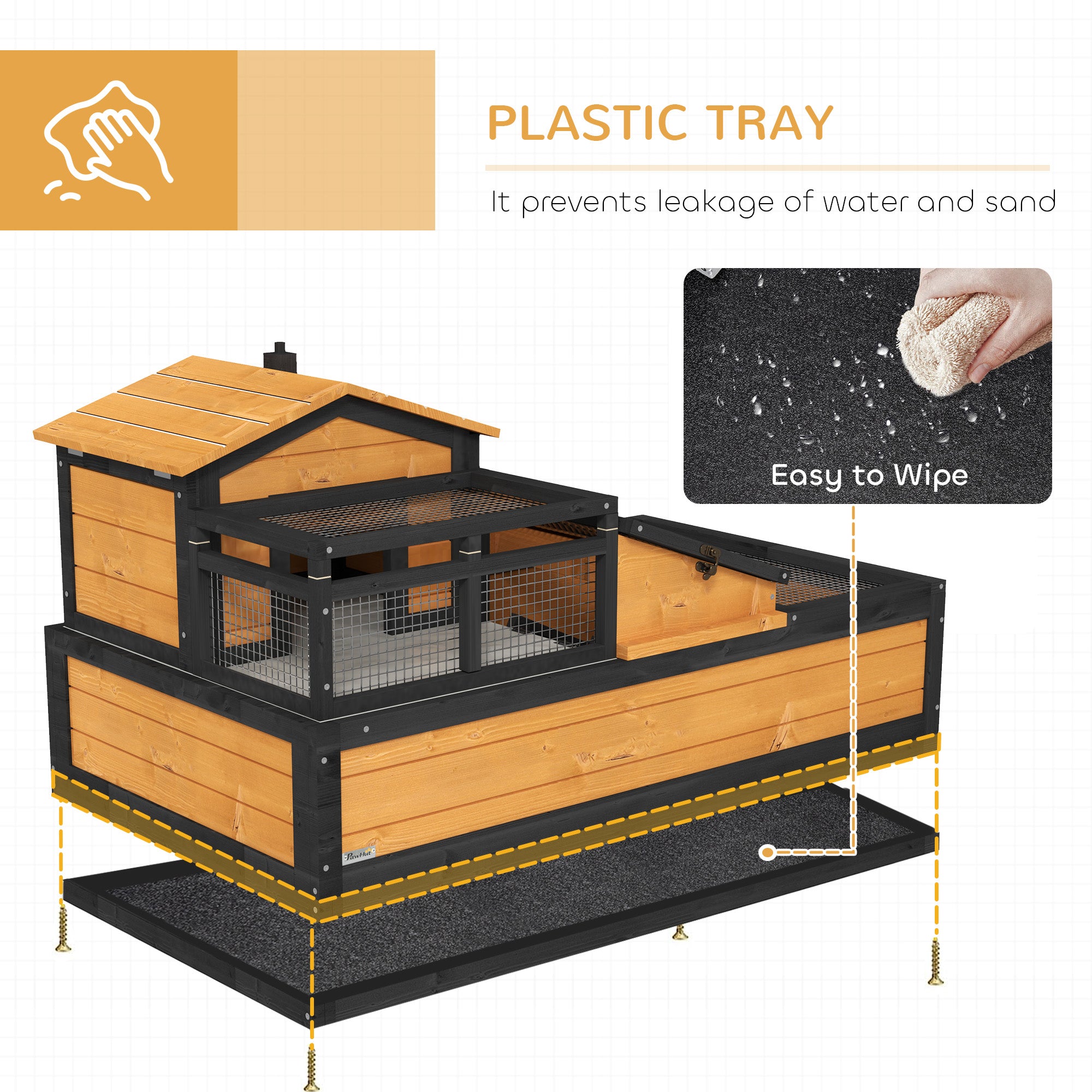 PawHut Wooden Tortoise House with Balcony, Tray, Roof, for Indoor and Outdoor, Yellow 