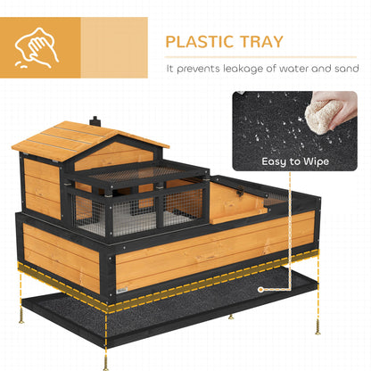 PawHut Wooden Tortoise House with Balcony, Tray, Roof, for Indoor and Outdoor, Yellow 