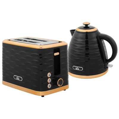 HOMCOM 3000W 1.7L Rapid Boil Kettle & 2 Slice Toaster, Kettle and Toaster Set with 7 Browning Controls and Crumb Tray, Black 